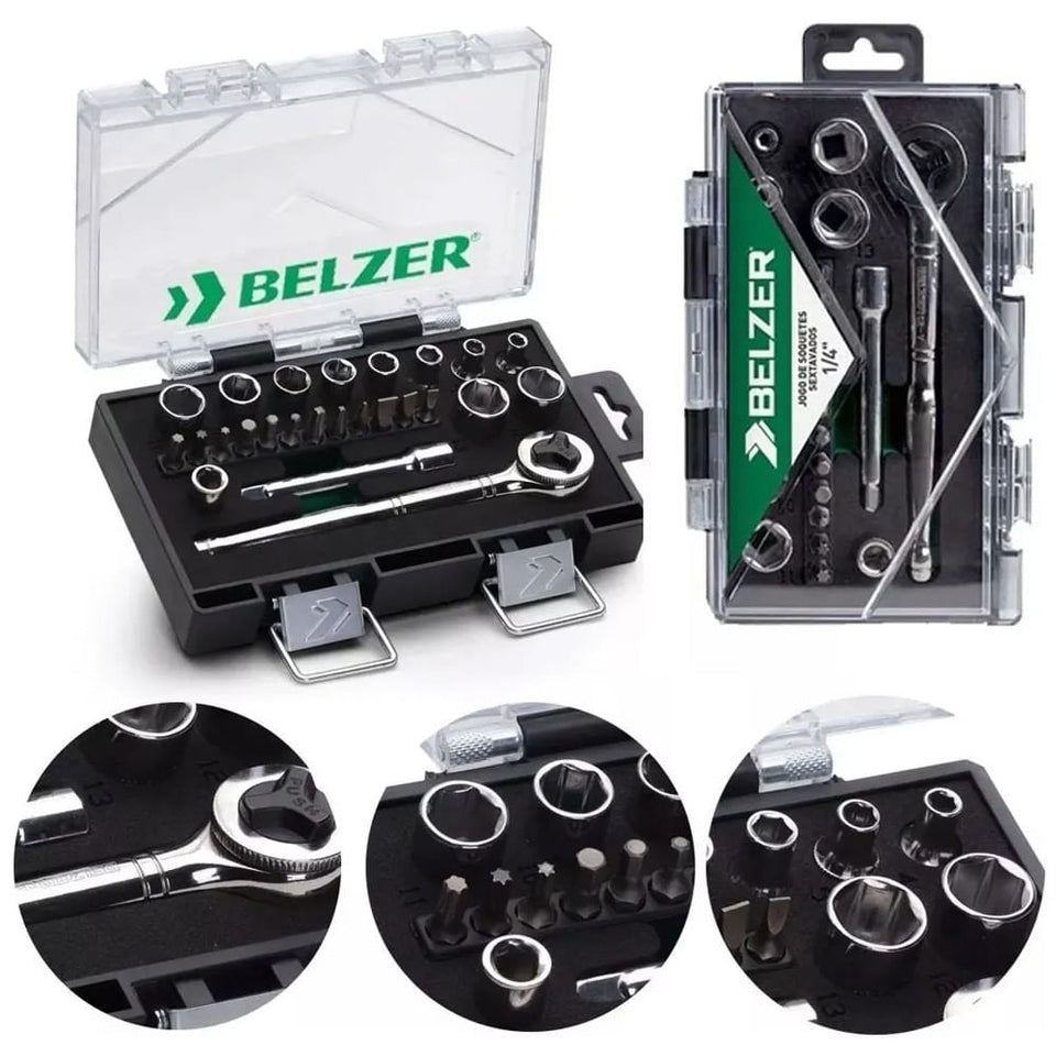 JOGO DE SOQUETE SEXTAVADO 1/4" COM 25 PEÇAS 234410IBJ BELZER