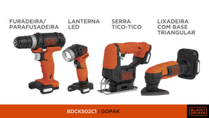 KIT DE FERRAMENTAS À BATERIA 12V LÍTION 5 EM 1 GOPAK BDCK502C1-B3 BLACK+DECKER