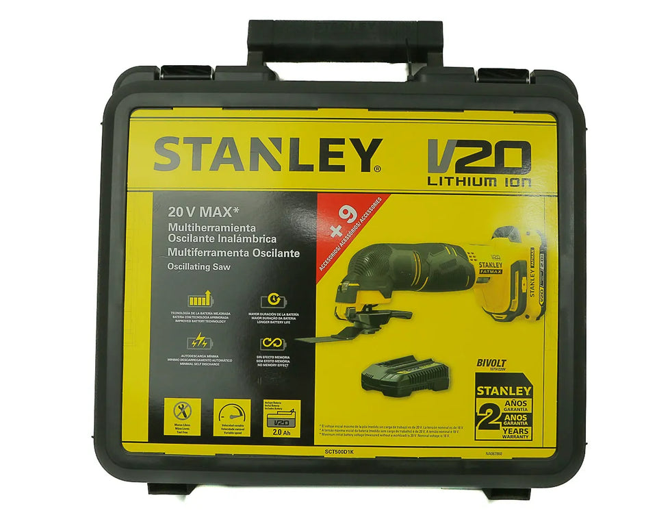 MULTI FERRAMENTA OSCILANTE 20V MAX COM CARREGADOR BIVOLT E 1 BATERIA SCT500D1K STANLEY