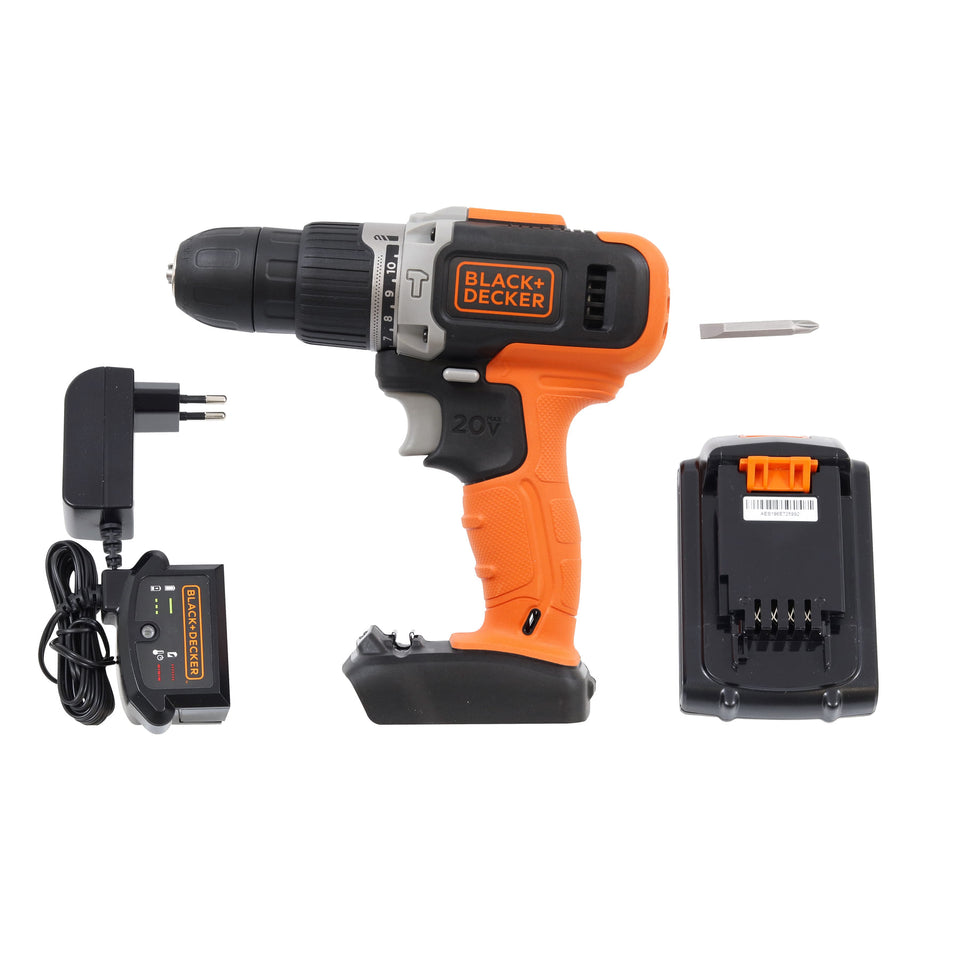 PARAFUSADEIRA/FURADEIRA DE IMPACTO 20V ÍON LÍTIO BCD704C1-BR 2 VELOCIDADES BLACK+DECKER