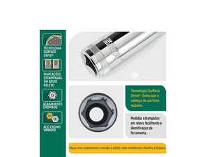 SOQUETE SEXTAVADO LONGO 1/2" 14MM ST13405SC SATA