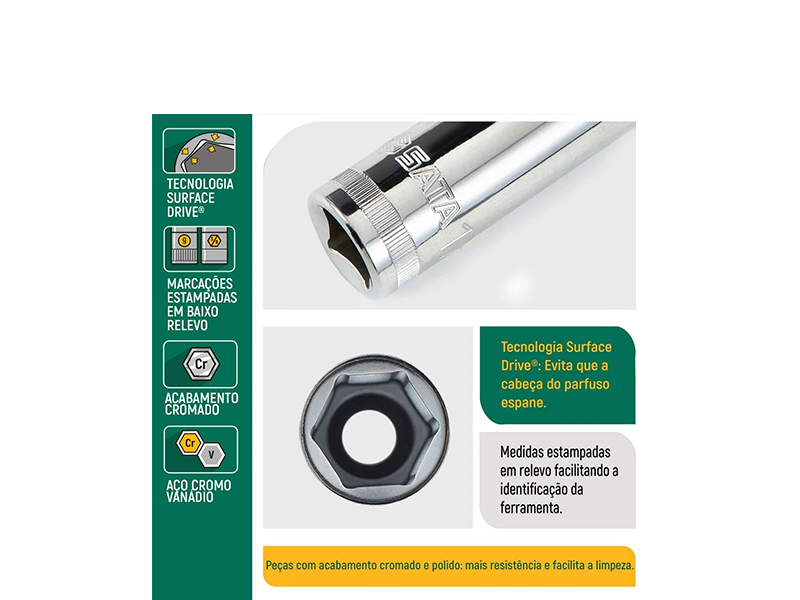 SOQUETE SEXTAVADO LONGO 1/2" 14MM ST13405SC SATA