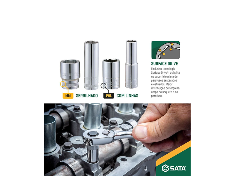 SOQUETE SEXTAVADO LONGO 1/2" 14MM ST13405SC SATA