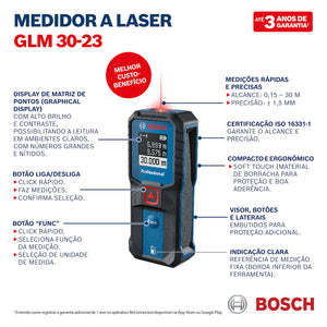 MEDIDOR DE DISTÂNCIA A LASER GLM30-23 0601072XG0 BOSCH