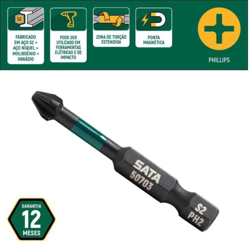 JOGO DE BITS DE IMPACTO N2 X 50MM COM 10 PEÇAS ST59703 SATA
