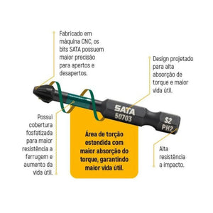 JOGO DE BITS DE IMPACTO N2 X 50MM COM 10 PEÇAS ST59703 SATA