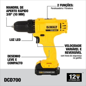 PARAFUSADEIRA/FURADEIRA 3/8" 12V DCD700CH-B2 DEWALT