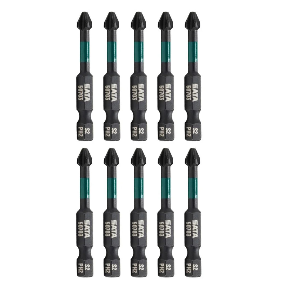 JOGO DE BITS DE IMPACTO N2 X 50MM COM 10 PEÇAS ST59703 SATA