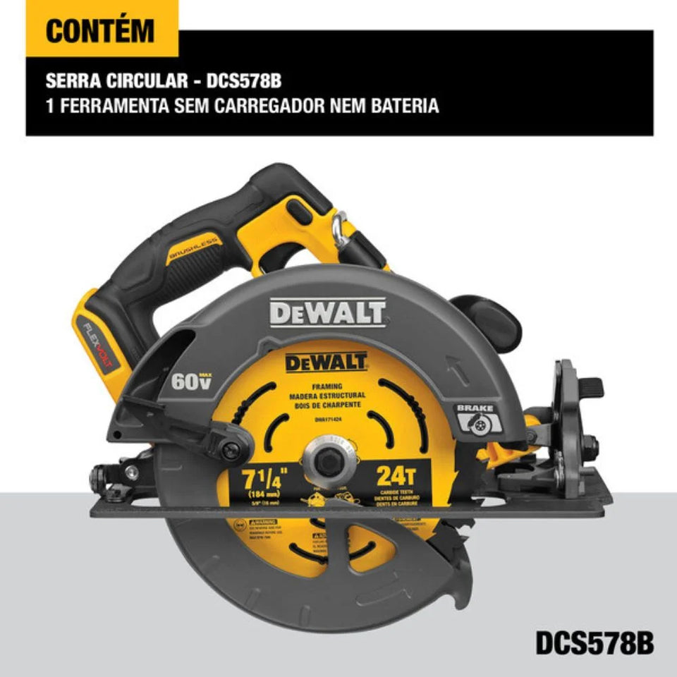 SERRA CIRCULAR 7.1/4" 60V DCS578B SEM BATERIA DEWALT
