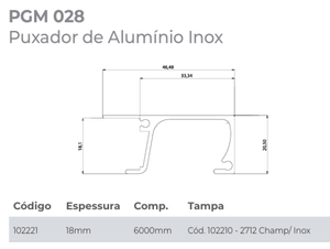PERFIL PUXADOR PGM028 PARA PERFIL 18MM INOX 6 METROS GMAD