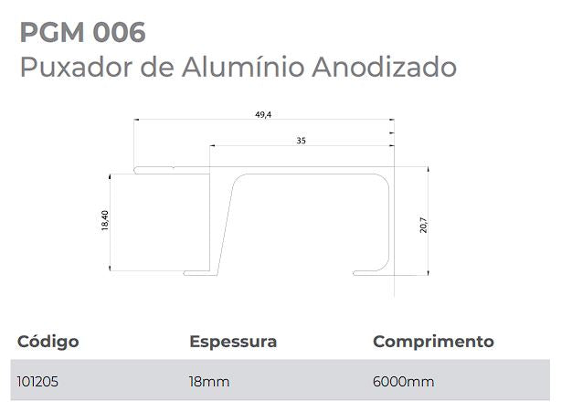 PERFIL PUXADOR PGM006 (SP46) ALUMÍNIO ANODIZADO PARA 18MM 6 METROS GMAD