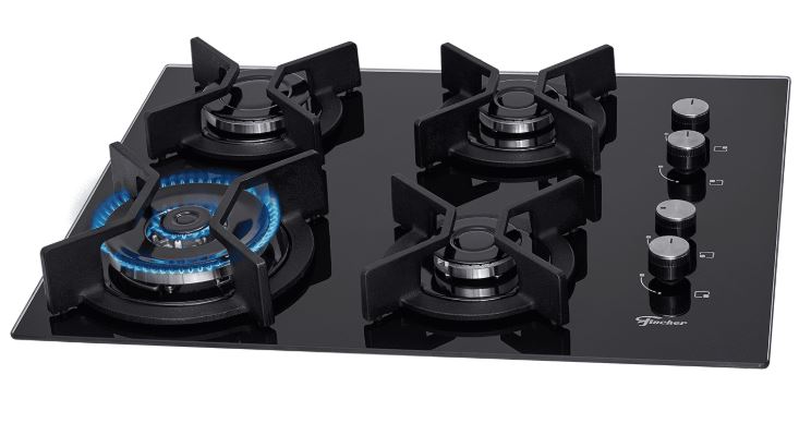 FOGÃO COOKTOP FISCHER 4Q TRIPLA CHAMA INFINITY TREMPE DE FERRO MESA VIDRO BIVOLT 26297-57076