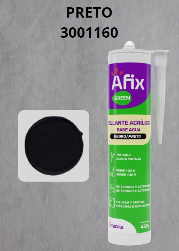 SILICONE ACRÍLICO BASE DE ÁGUA PRETO 430G AFIX