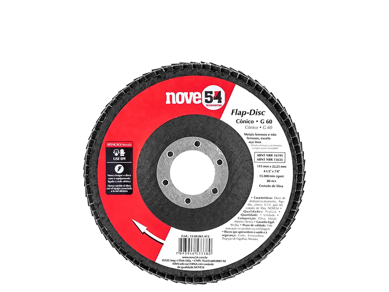 DISCO DE LIXA FLAP DISC CÔNICO 4.1/2" GRÃO 60 1280061412 NOVE54