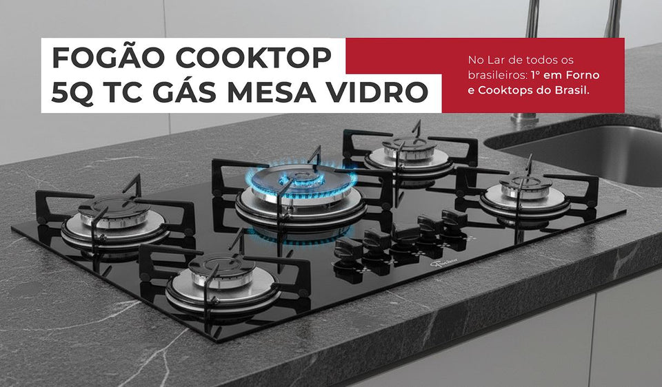 FOGÃO COOKTOP 5Q TC GÁS MESA VIDRO 1743(5733) BIVOLT FISCHER