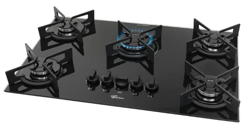 FOGÃO COOKTOP FISCHER 5Q FIT LINE TREMPE IRON GÁS PRETO BIVOLT 36325.102672