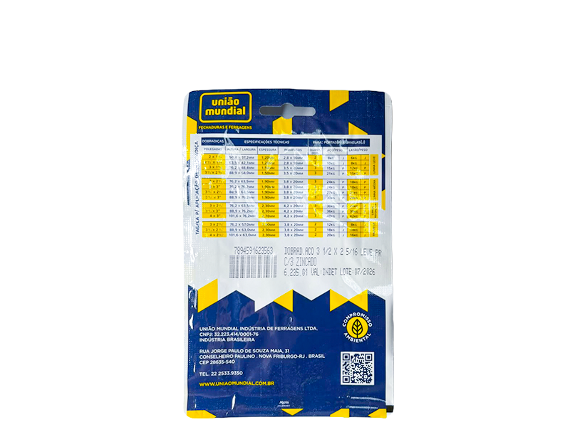 DOBRADIÇA 3.1/2" FG 623501 UNIÃO MUNDIAL