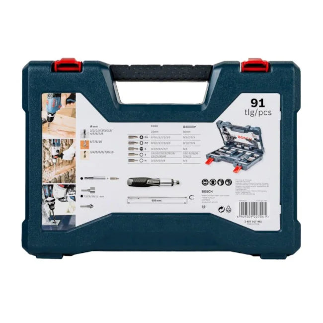 KIT DE BITS E BROCAS V-LINE COM 91 PEÇAS 2607017402 BOSCH