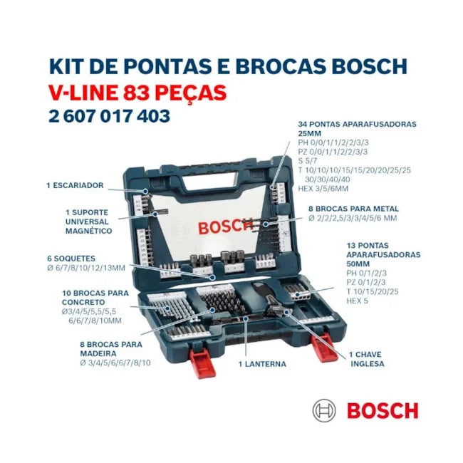 KIT DE BROCAS E PONTAS V-LINE COM 83 PEÇAS 2607017403 BOSCH