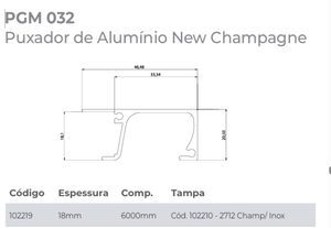 PERFIL PUXADOR PGM032 PARA PERFIL 18MM CHAMPAGNE 6 METROS GMAD