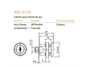 CILINDRO ARTICULADO 5110 CROMADO COM LINGUETA 02511041CR8 PAPAIZ