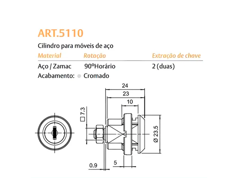 CILINDRO ARTICULADO 5110 CROMADO COM LINGUETA 02511041CR8 PAPAIZ