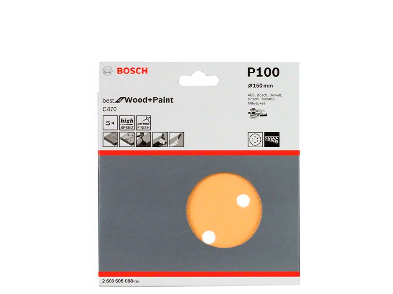 DISCO DE LIXA 150MM GR100 COM 5 PEÇAS 2608605088 BOSCH