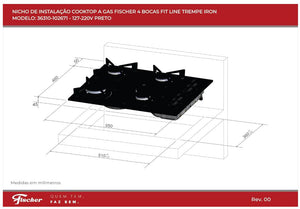 FOGÃO COOKTOP FISCHER 4Q FIT LINE VIDRO PRETO BIVOLT 36310.102671