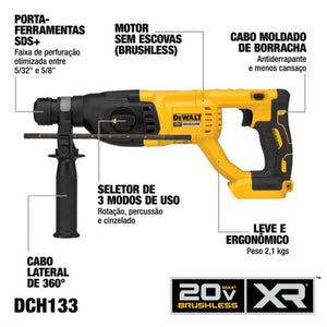 MARTELETE PERFURADOR/ROMPEDOR SDS PLUS 1" 20V DCH133B-B3 SEM BATERIA DEWALT