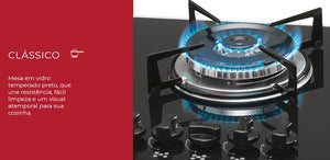 FOGÃO COOKTOP 5Q TC GÁS MESA VIDRO 1743(5733) BIVOLT FISCHER