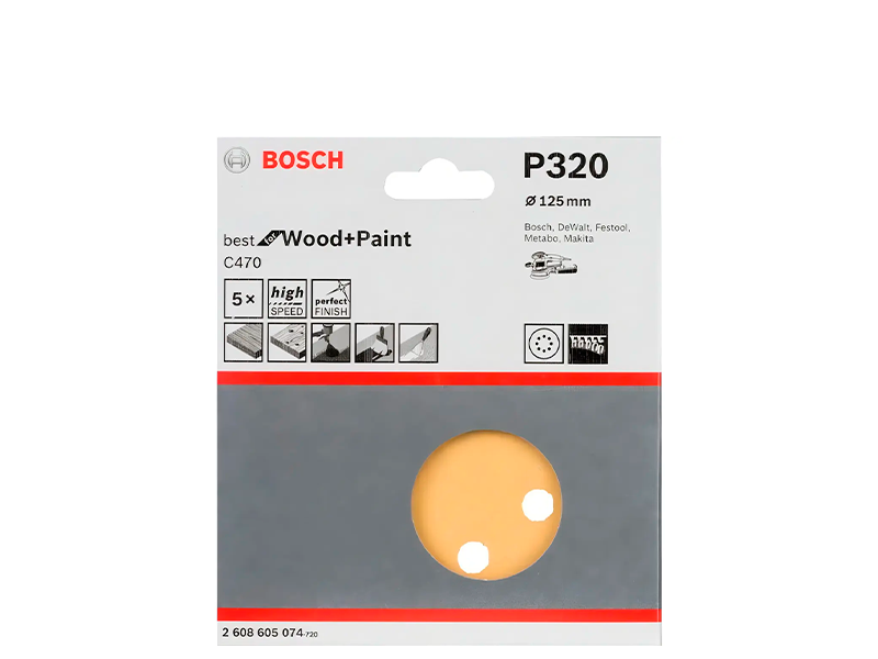 DISCO DE LIXA 125MM GR320 COM 5 PEÇAS 2608605074 BOSCH