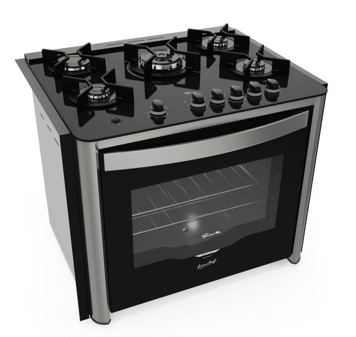 FOGÃO DE EMBUTIR FISCHER 5Q TRIPLA CHAMA GRAN CHEFF COM GRILL MESA DE VIDRO 28550.65541