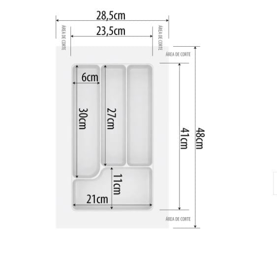 DIVISÃO DE TALHERES 285X480X50MM BRANCO BRILHANTE 023-BR CANGO