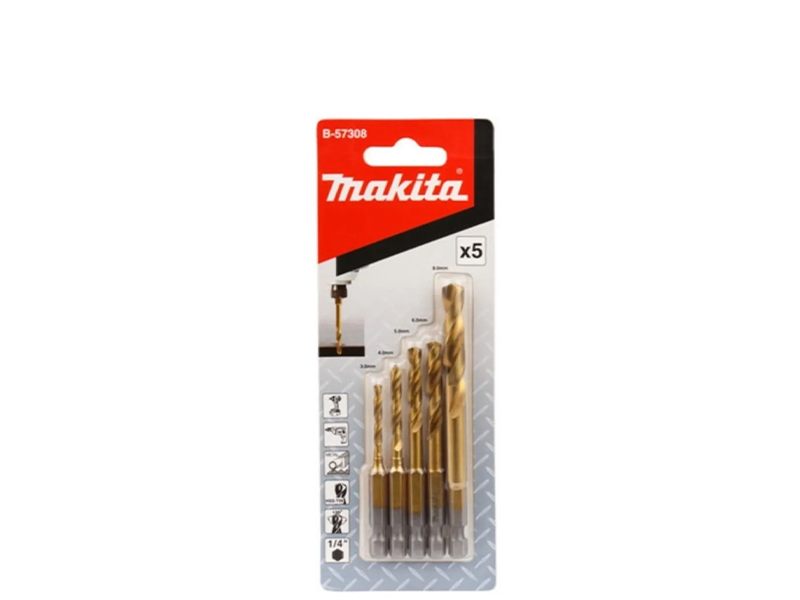JOGO DE BROCAS HSS TITÂNIO 3 A 8MM COM 5 PEÇAS B-57308 MAKITA