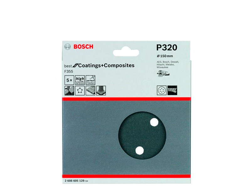 DISCO DE LIXA 150MM GR320 COM 5 PEÇAS 2608605129 BOSCH