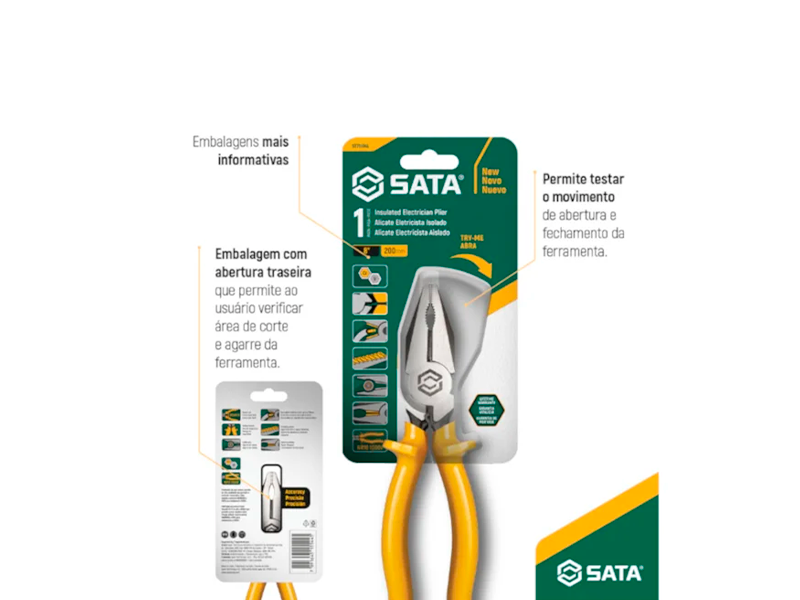 ALICATE UNIVERSAL PARA ELETRICISTA 8" ISOLADO 1000V ST75104L SATA