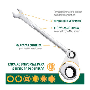 JOGO DE CHAVES COMBINADAS 8MM A 18MM COM CATRACA COM 7 PEÇAS ST08043U SATA