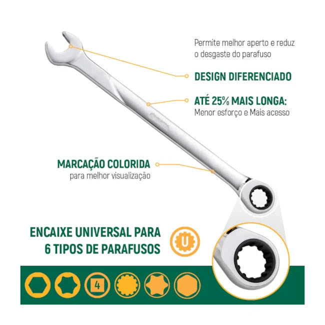 JOGO DE CHAVES COMBINADAS 8MM A 18MM COM CATRACA COM 7 PEÇAS ST08043U SATA