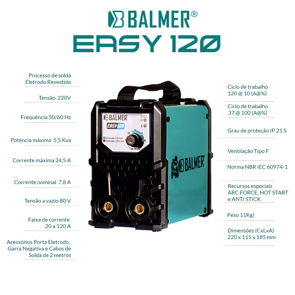 MÁQUINA DE SOLDA INVERSORA EASY120 120A 220V BALMER