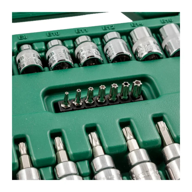 JOGO DE SOQUETES E CHAVES E-TORX DE 1/4" E 3/8" COM 35 PEÇAS ST09010SJ SATA