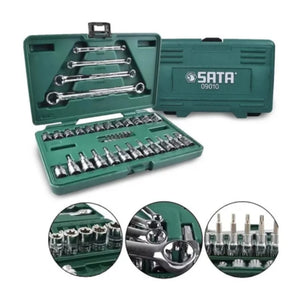 JOGO DE SOQUETES E CHAVES E-TORX DE 1/4" E 3/8" COM 35 PEÇAS ST09010SJ SATA