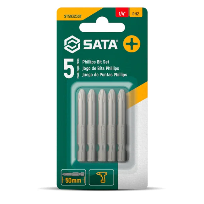 JOGO DE BITS PHILLIPS Nº 3 50MM ENCAIXE 1/4" COM  5 PEÇAS ST59324ST SATA