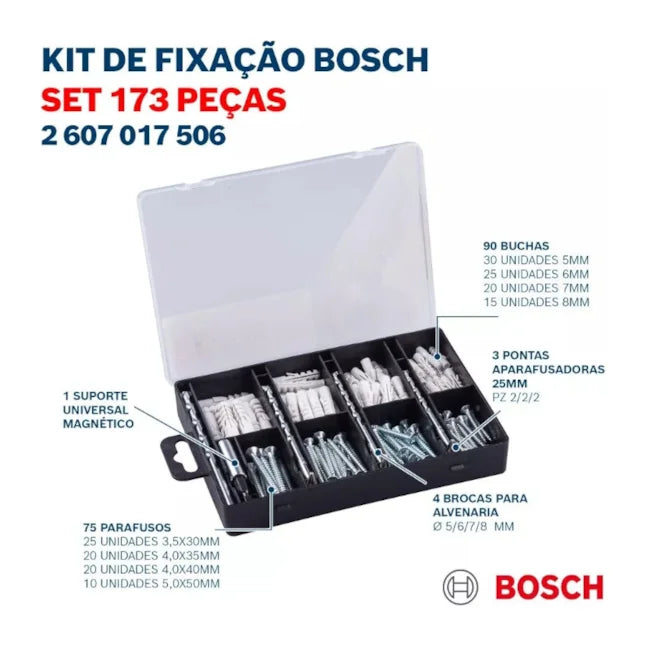 JOGO DE BITS E BROCAS PARA FIXAÇÃO COM 173 PEÇAS 2607017506 BOSCH