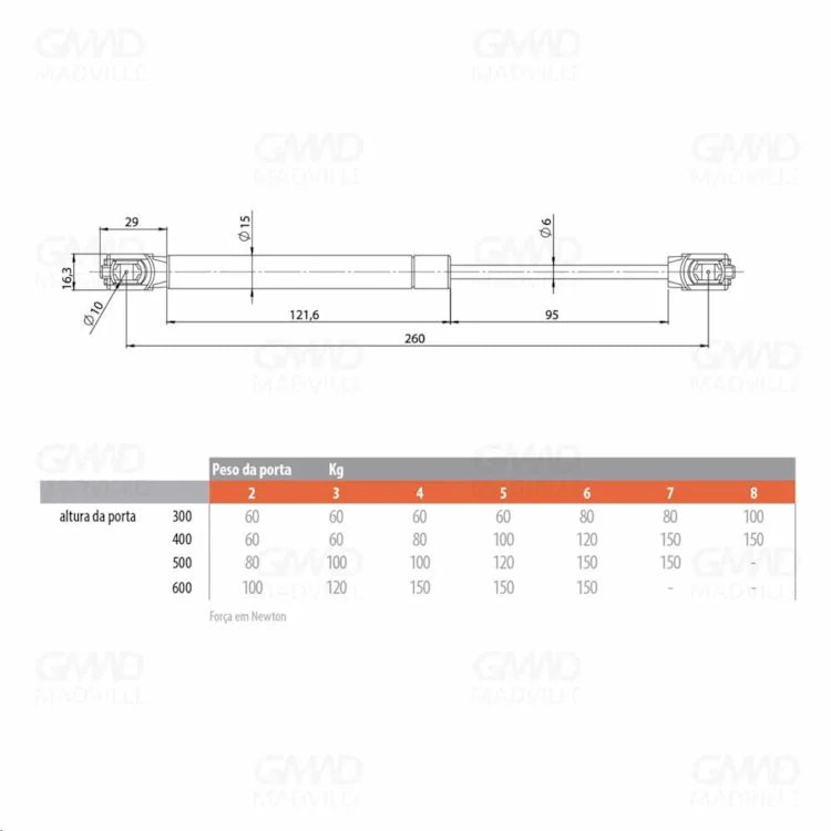 PISTÃO A GÁS 100N GMAD