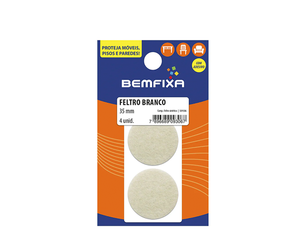 FELTRO REDONDO BRANCO 35MM 04 PEÇAS 9306 BEMFIXA
