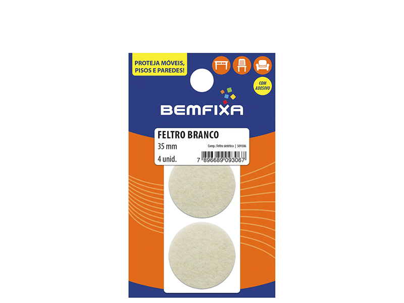 FELTRO REDONDO BRANCO 35MM 04 PEÇAS 9306 BEMFIXA