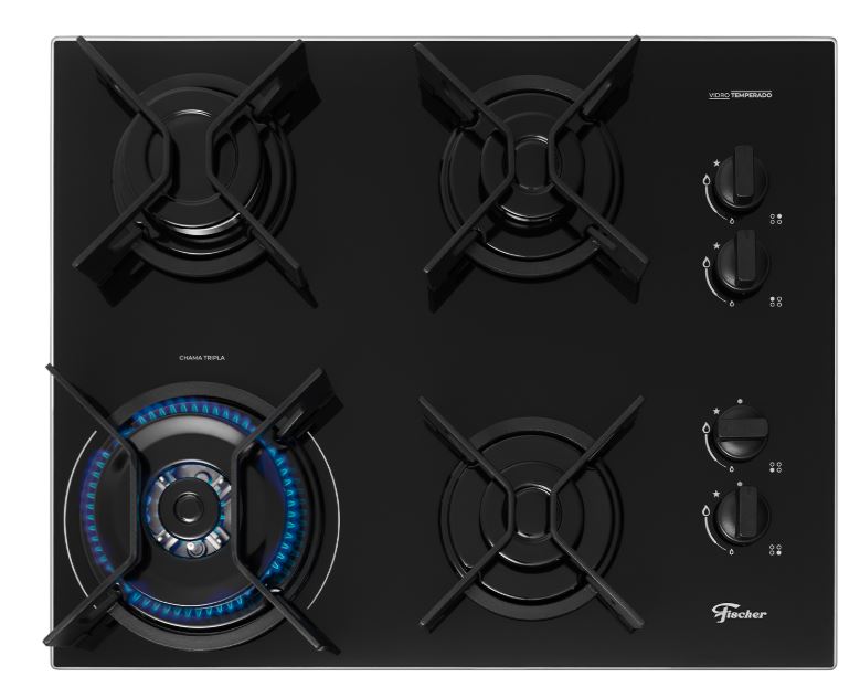 FOGÃO COOKTOP FICHER 4Q TRIPLA CHAMA FIT LINE TREMPE IRON 36330.102673