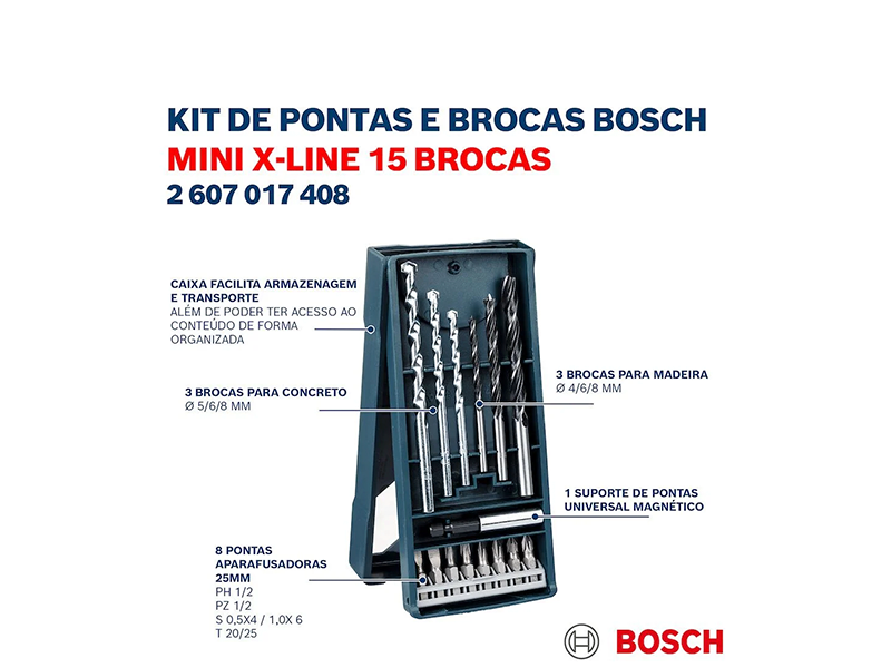 KIT DE BROCAS X-LINE COM 15 PEÇAS APARA PERFURAR 2607017408 BOSCH