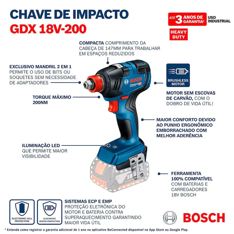 CHAVE DE IMPACTO 18V GDX 18V-200 SEM BATERIA BOSCH