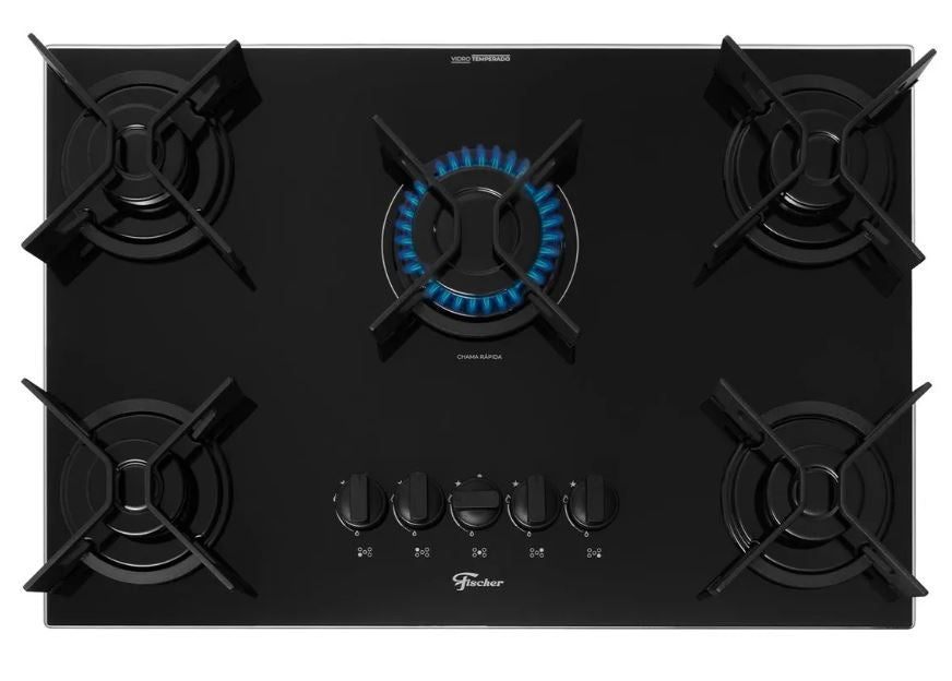 FOGÃO COOKTOP FISCHER 5Q FIT LINE TREMPE IRON GÁS PRETO BIVOLT 36325.102672